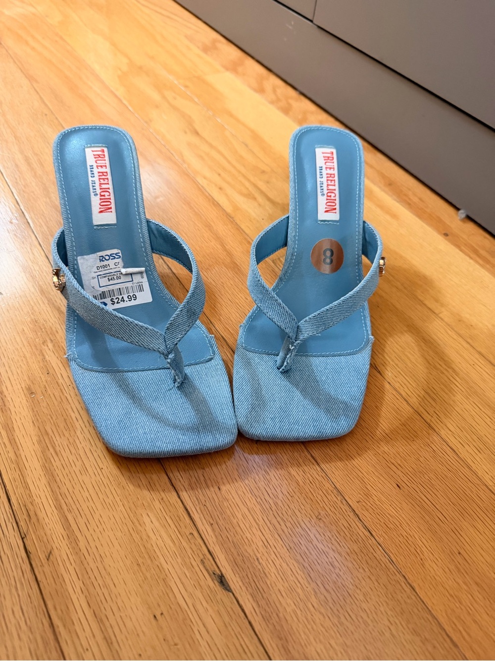 True Religion Light Blue Denim Thong Mules